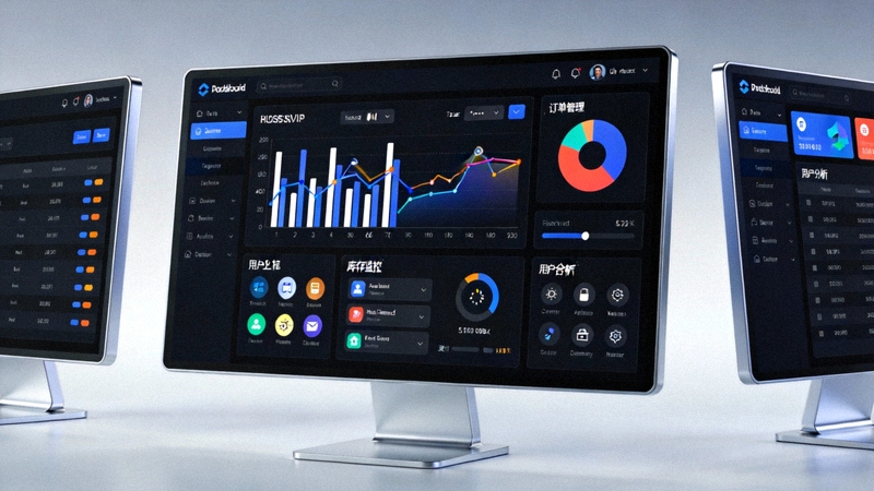 电脑屏幕上显示着多种数据分析图表和电商管理工具界面