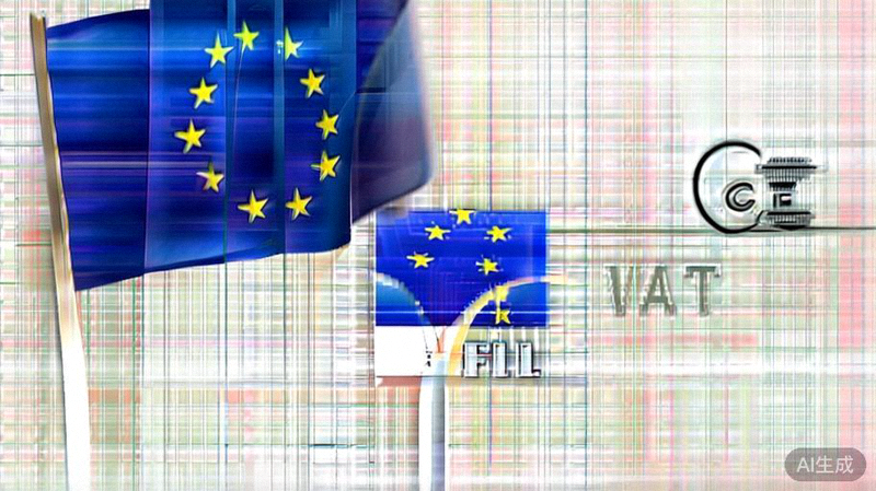 欧盟旗帜、CE标志和增值税VAT文件图标组合