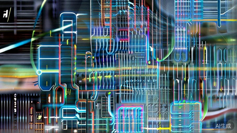 人工智能算法模型正在分析电商数据流，象征AI在电商中的应用