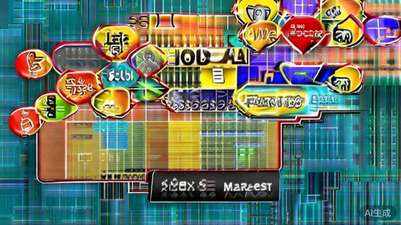 新兴市场地图上叠加显示社交媒体热词和当地特色商品图标