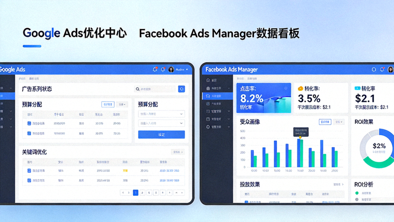 Google Ads、Facebook Ads Manager广告管理平台的优化界面与数据分析报告