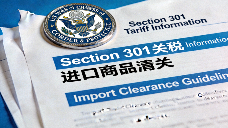 美国海关与边境保护局标志及关于Section 301关税和进口商品清关的文件
