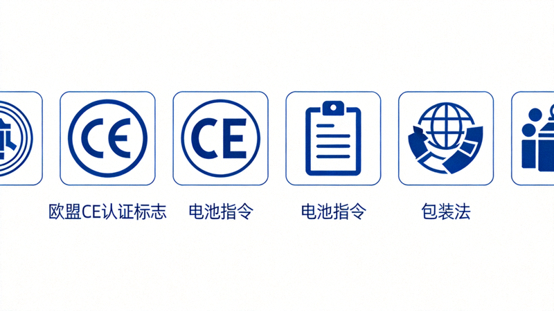 欧盟CE认证标志、电池指令、包装法等法规图标集合