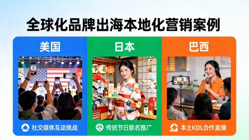 全球化品牌出海案例设计图展示品牌在不同国家的本地化营销活动